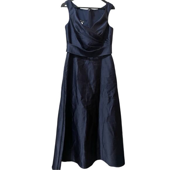 Alfred Sung Off The Shoulder Satin Navy Maxi Gown New Retails $239 - Picture 4 of 10